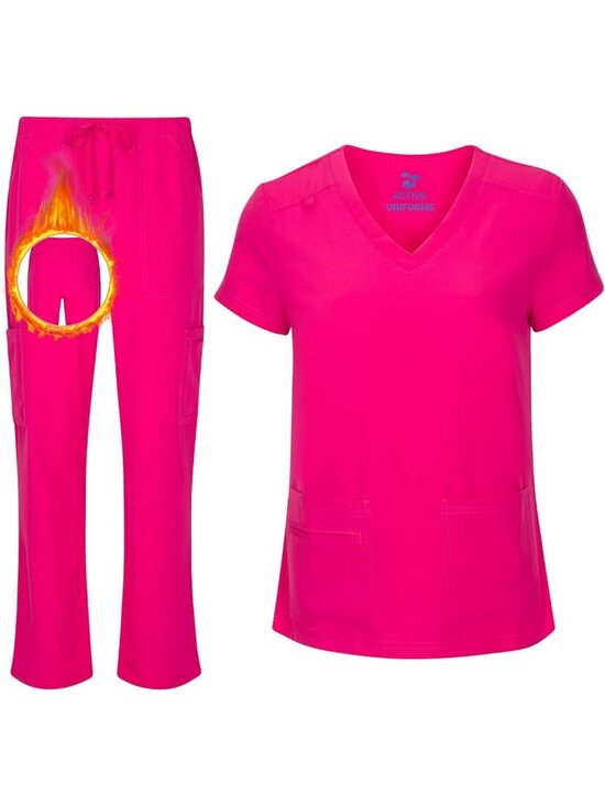 Tops - Women's Stretch V-Neck Scrub Top & Cargo Pants Set - Regular & Petite Sizes
